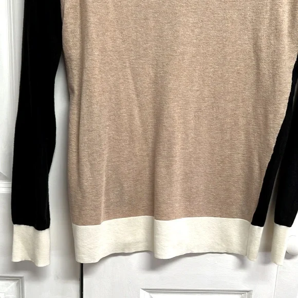 Loft TanBlack Cream Trim Long Sleeve V Neck Cotton Knit Top Size M - Picture 7 of 7